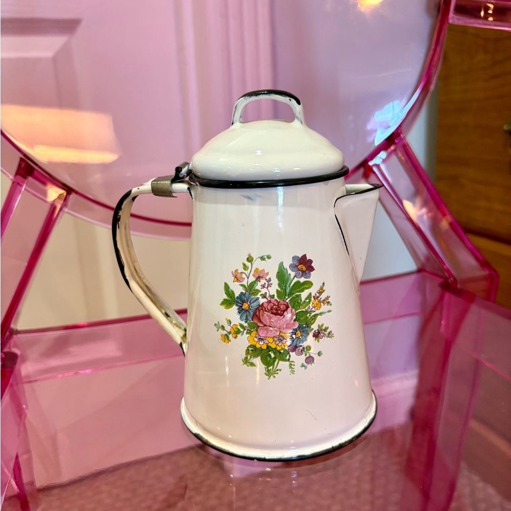 Vintage Floral Enamelware Coffee Pot - Picture 2 of 5